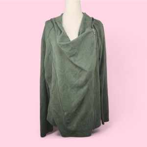 BlankNYC Army Green Asymmetrical Zip Moto Jacket Faux Suede Draped Utility Chic